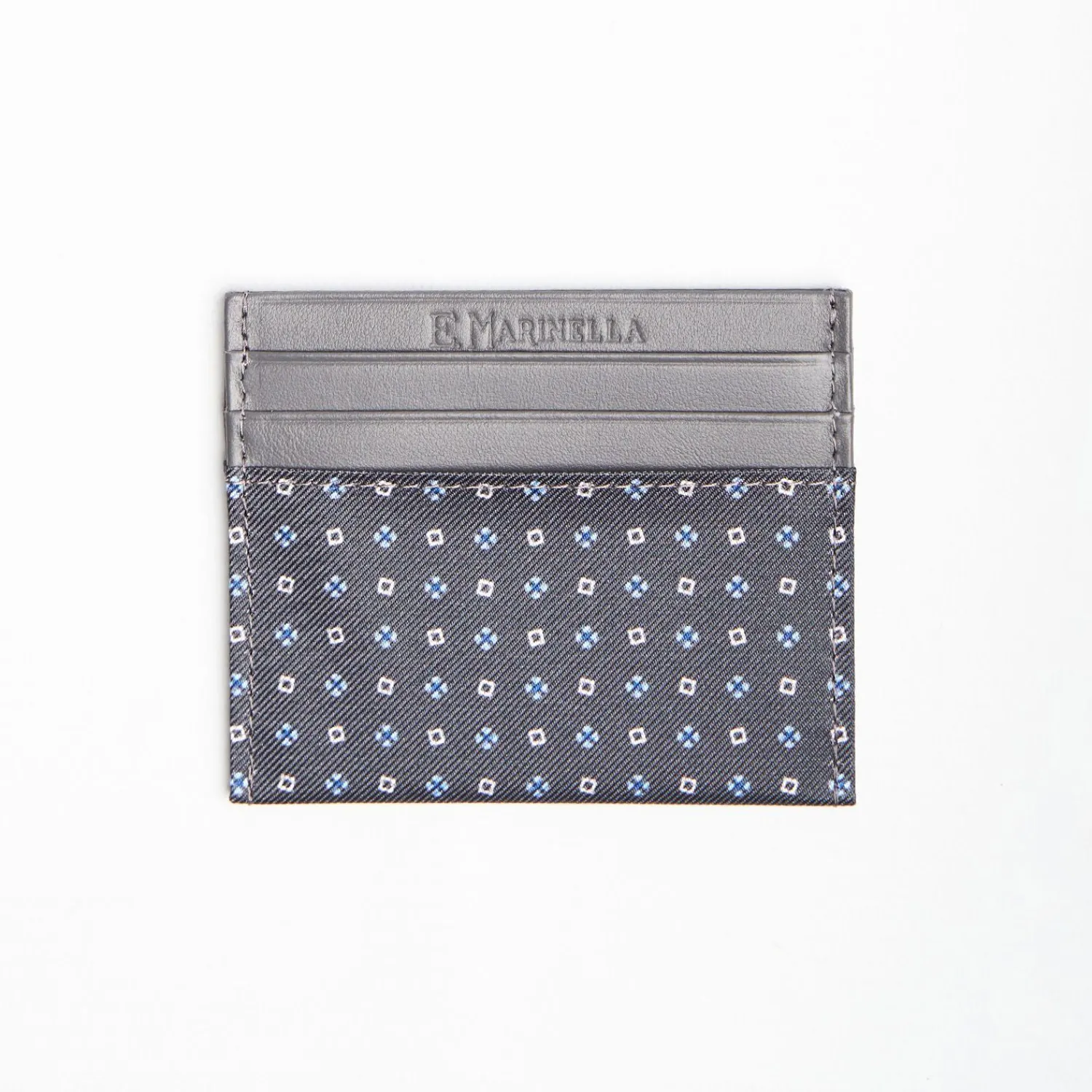 Dark Grey Leather And Silk Credit Card Holder - 5 Compartments>E.Marinella Discount
