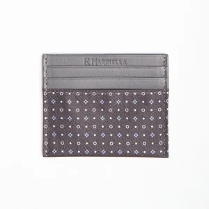 Dark Grey Leather And Silk Credit Card Holder - 5 Compartments>E.Marinella Online