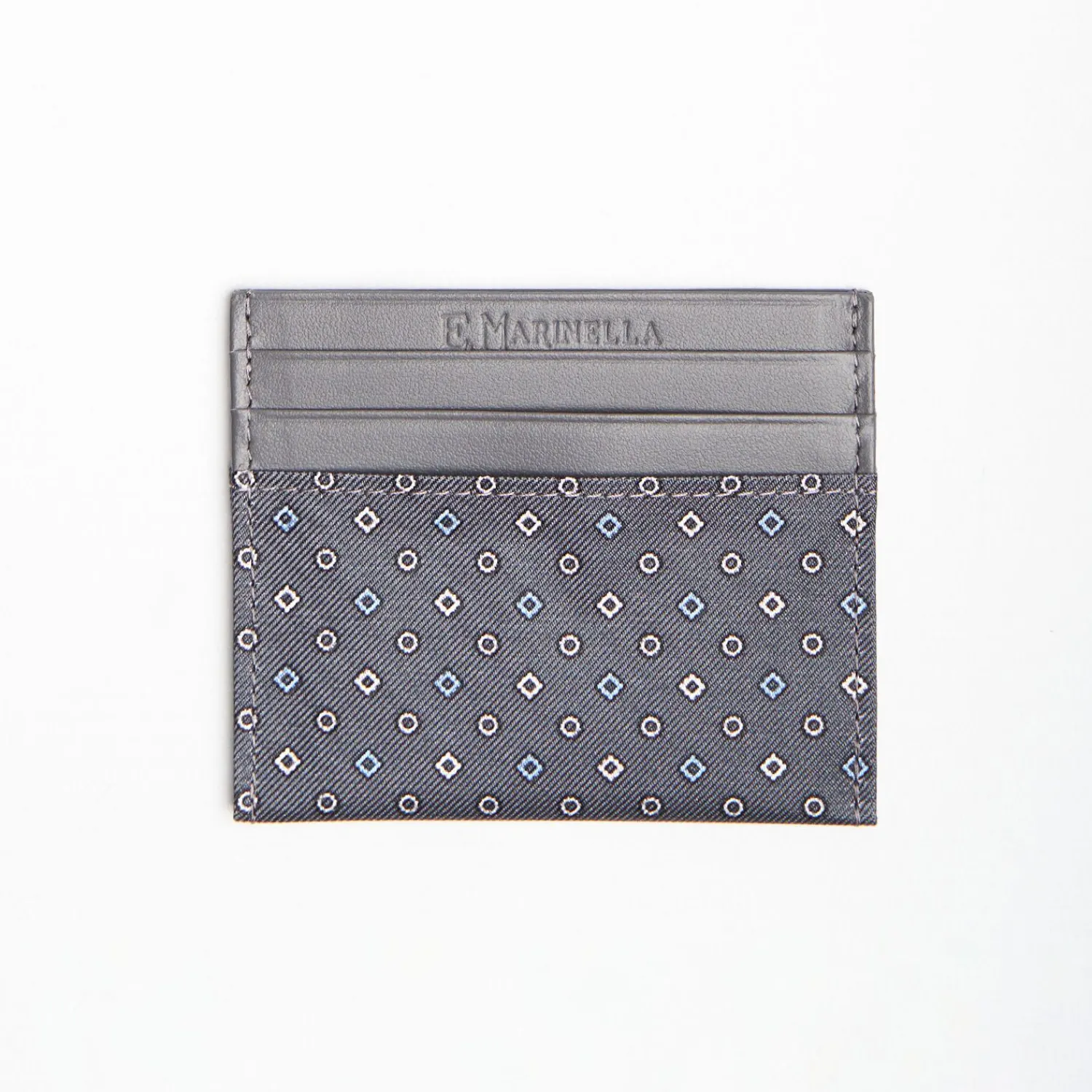 Dark Grey Leather And Silk Credit Card Holder 5 Compartments>E.Marinella Online