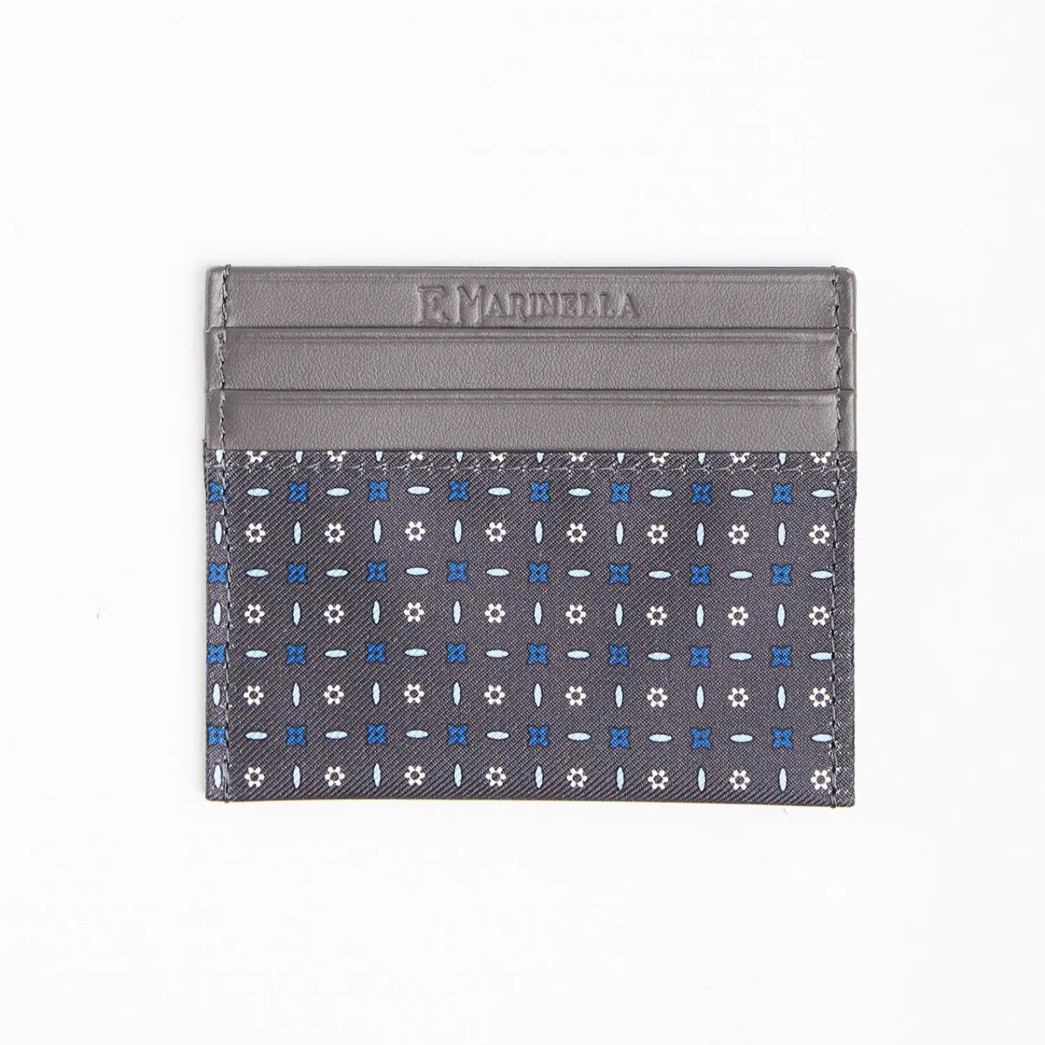 Dark Grey Leather And Silk Credit Card Holder - 5 Compartments>E.Marinella Store