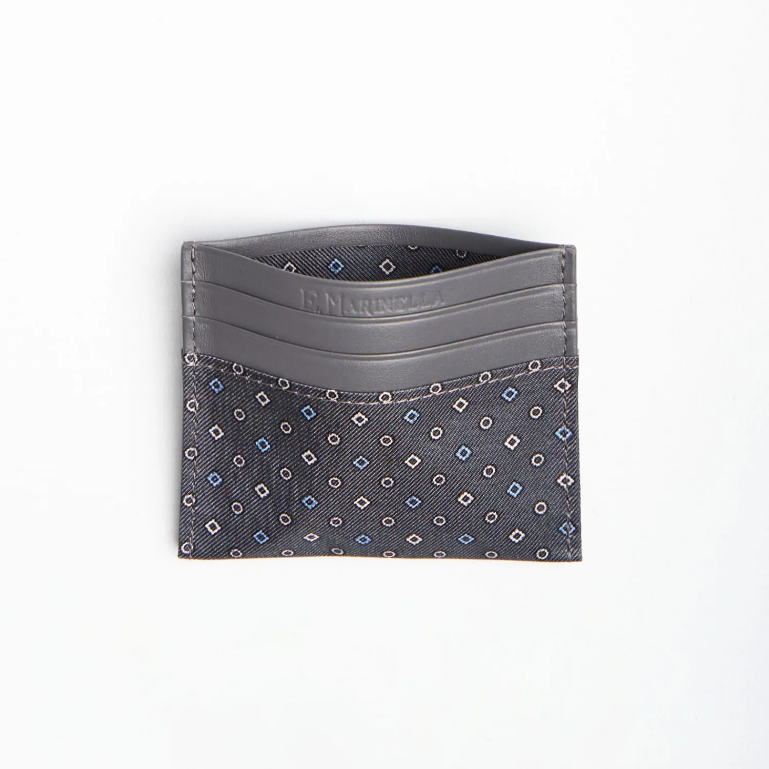 Dark Grey Leather And Silk Credit Card Holder 5 Compartments>E.Marinella Online