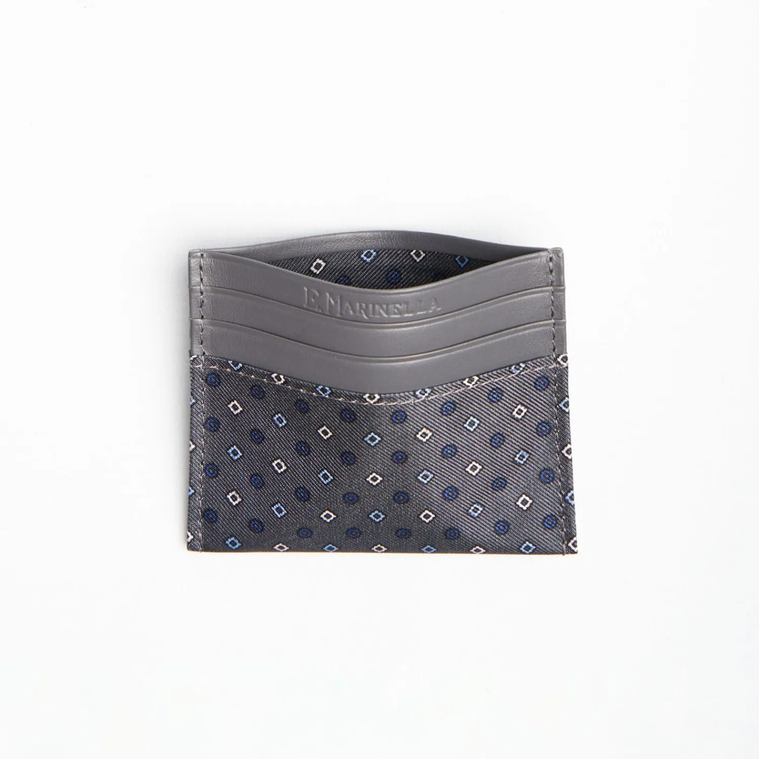 Dark Grey Leather And Silk Credit Card Holder 5 Compartments>E.Marinella Cheap