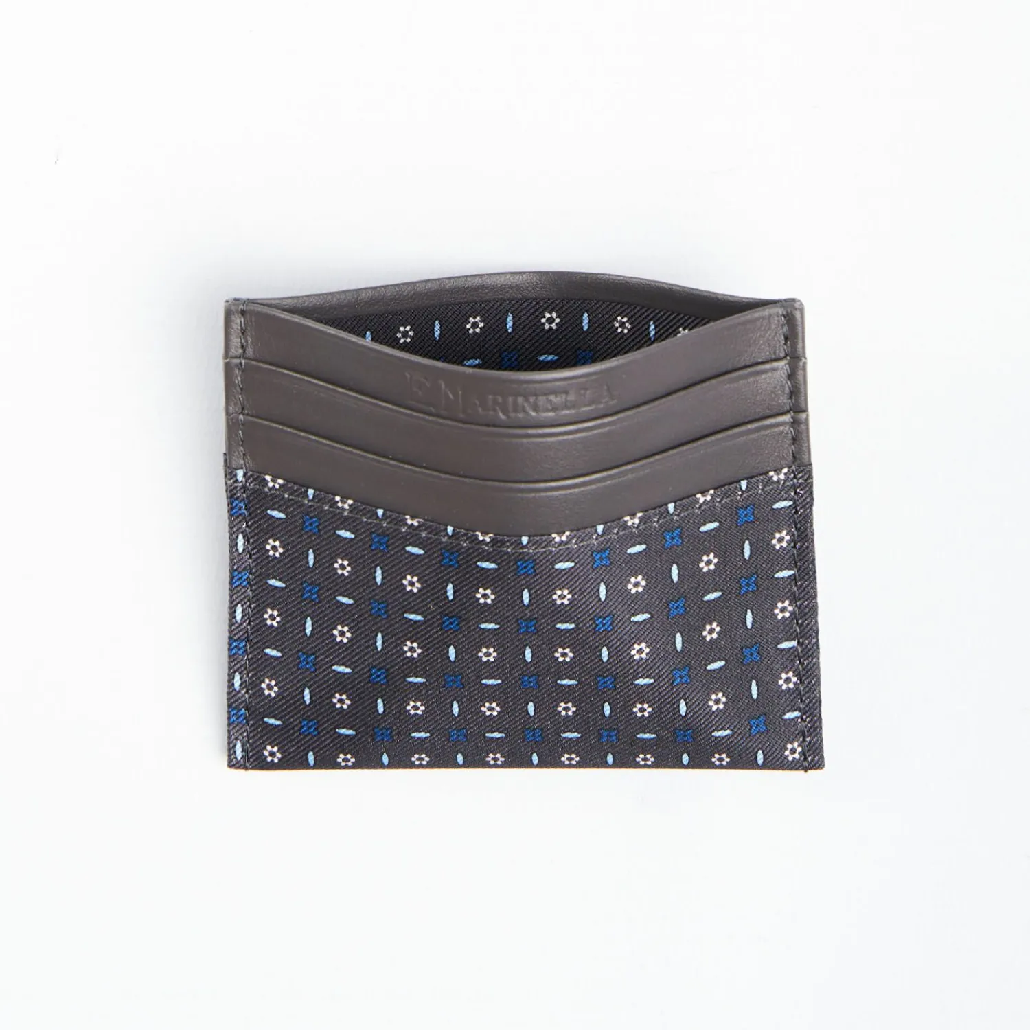 Dark Grey Leather And Silk Credit Card Holder - 5 Compartments>E.Marinella Store