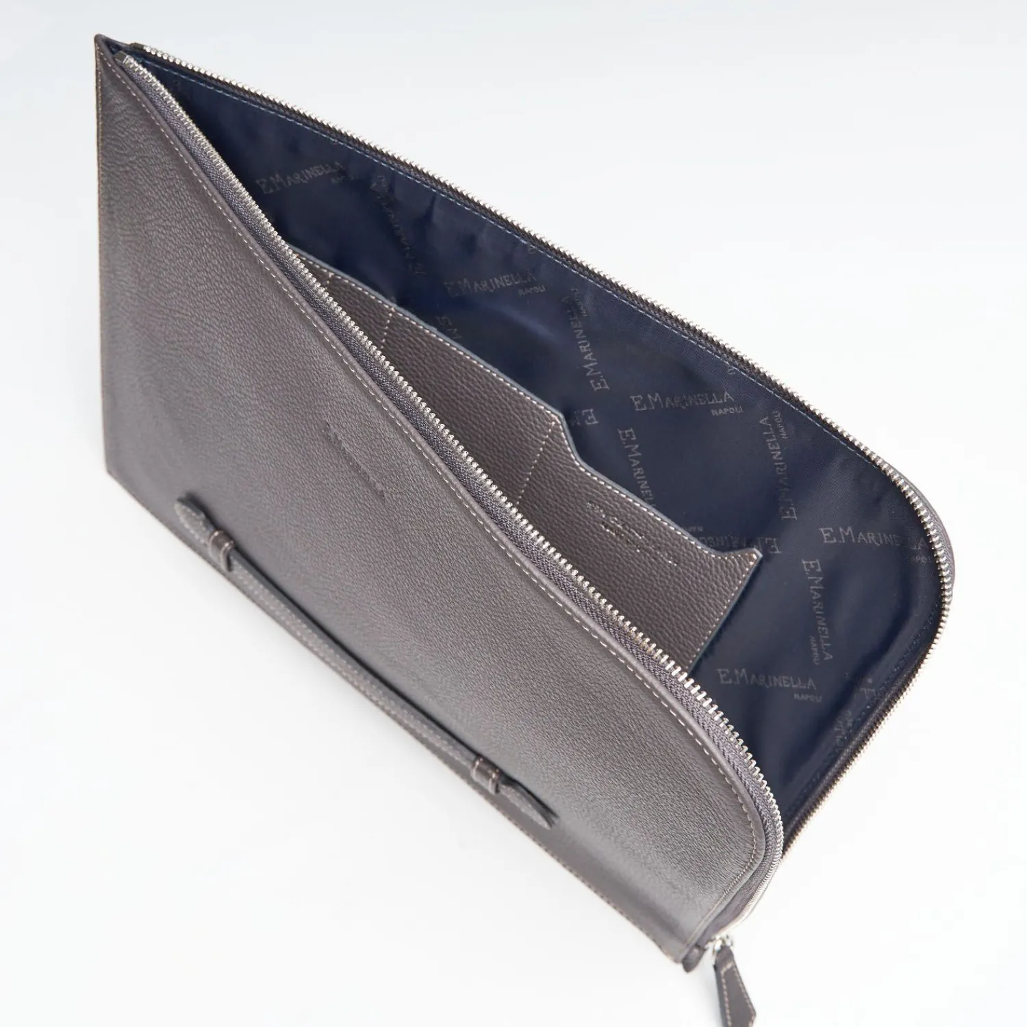 Dark Grey Leather Portfolio With Strap>E.Marinella Sale