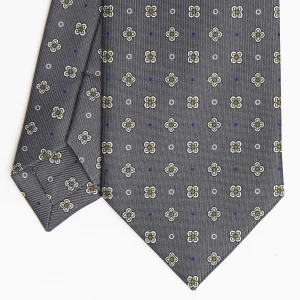 Dark Grey Sartorial Classic Silk Tie Large Flower Pattern>E.Marinella Outlet