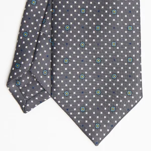 Dark Grey Sartorial Classic Silk Tie Small Flower Pattern>E.Marinella Best