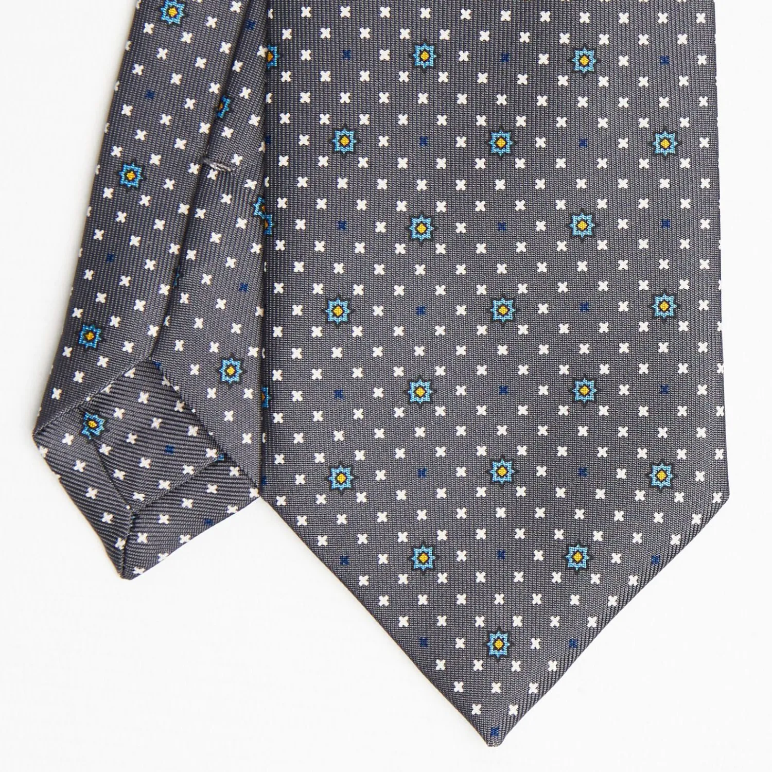 Dark Grey Sartorial Classic Silk Tie Small Flower Pattern>E.Marinella Best