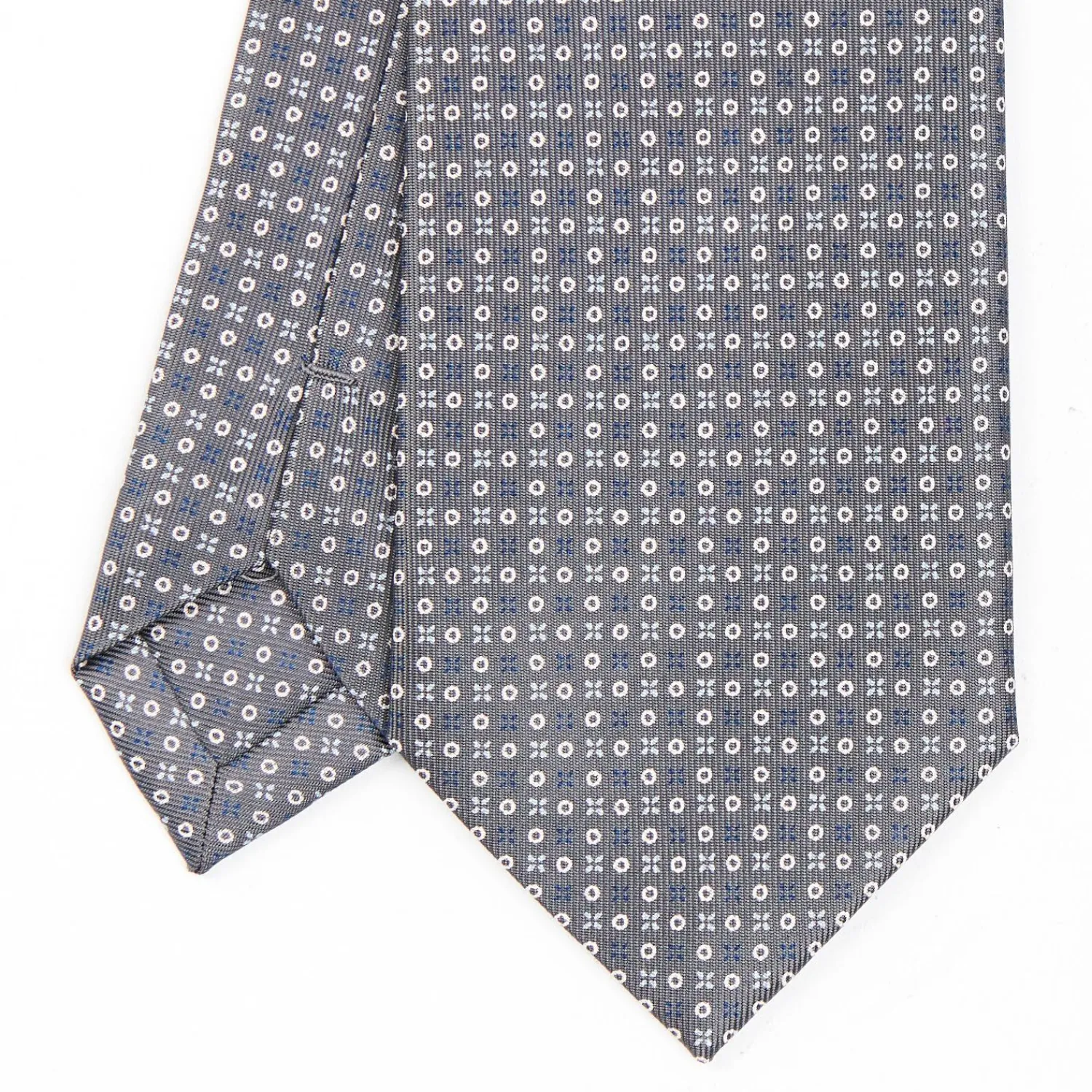 Dark Grey Sartorial Classic Silk Tie - Small Flower Designs>E.Marinella Store