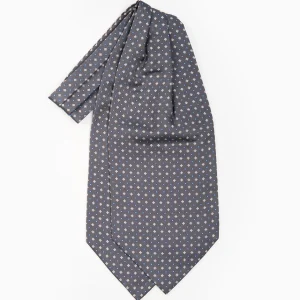 Dark Grey Silk Ascot Tie - Small Flower Pattern>E.Marinella Cheap