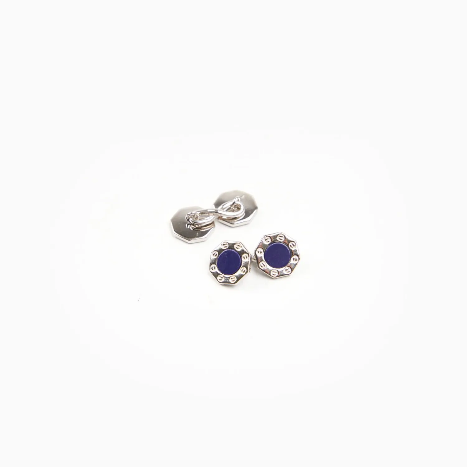 Double Octagonal Cufflinks With Lapis In Silver>E.Marinella Discount