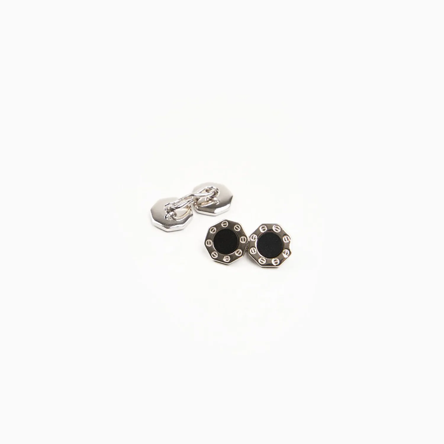Double Octagonal Cufflinks With Onyx In Silver>E.Marinella Best