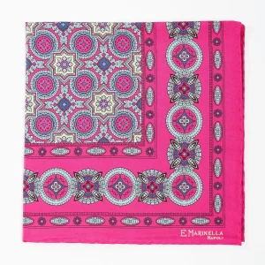 Fuchsia Hand-Printed Silk Pocket Square - Large Flower Pattern>E.Marinella Cheap