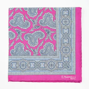 Fuchsia Hand-Printed Silk Pocket Square - Paisley Pattern>E.Marinella Hot
