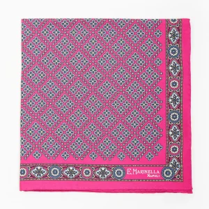 Fuchsia Hand-Printed Silk Pocket Square Large Flower Pattern>E.Marinella Cheap
