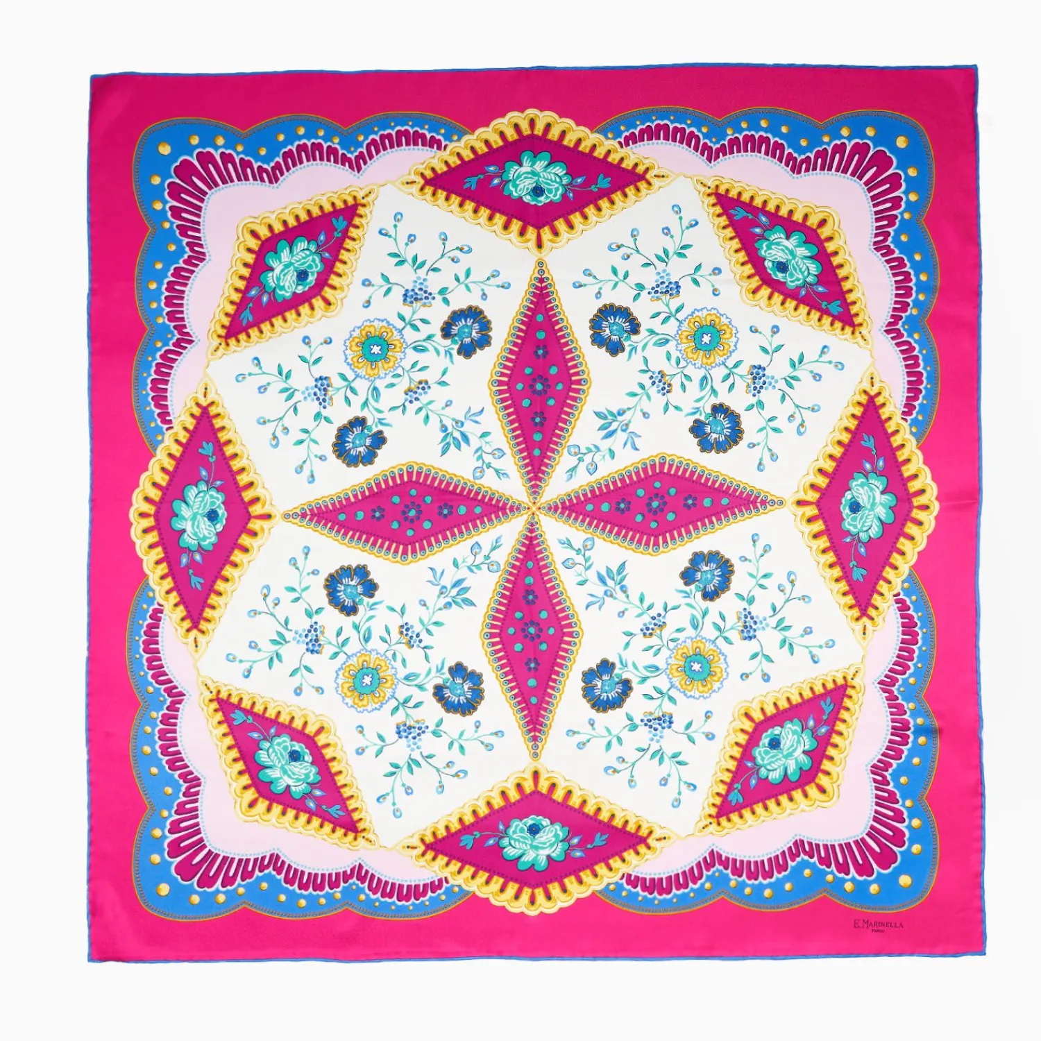 Fucsia Silk Scarf 90 - Floral Pattern>E.Marinella Shop