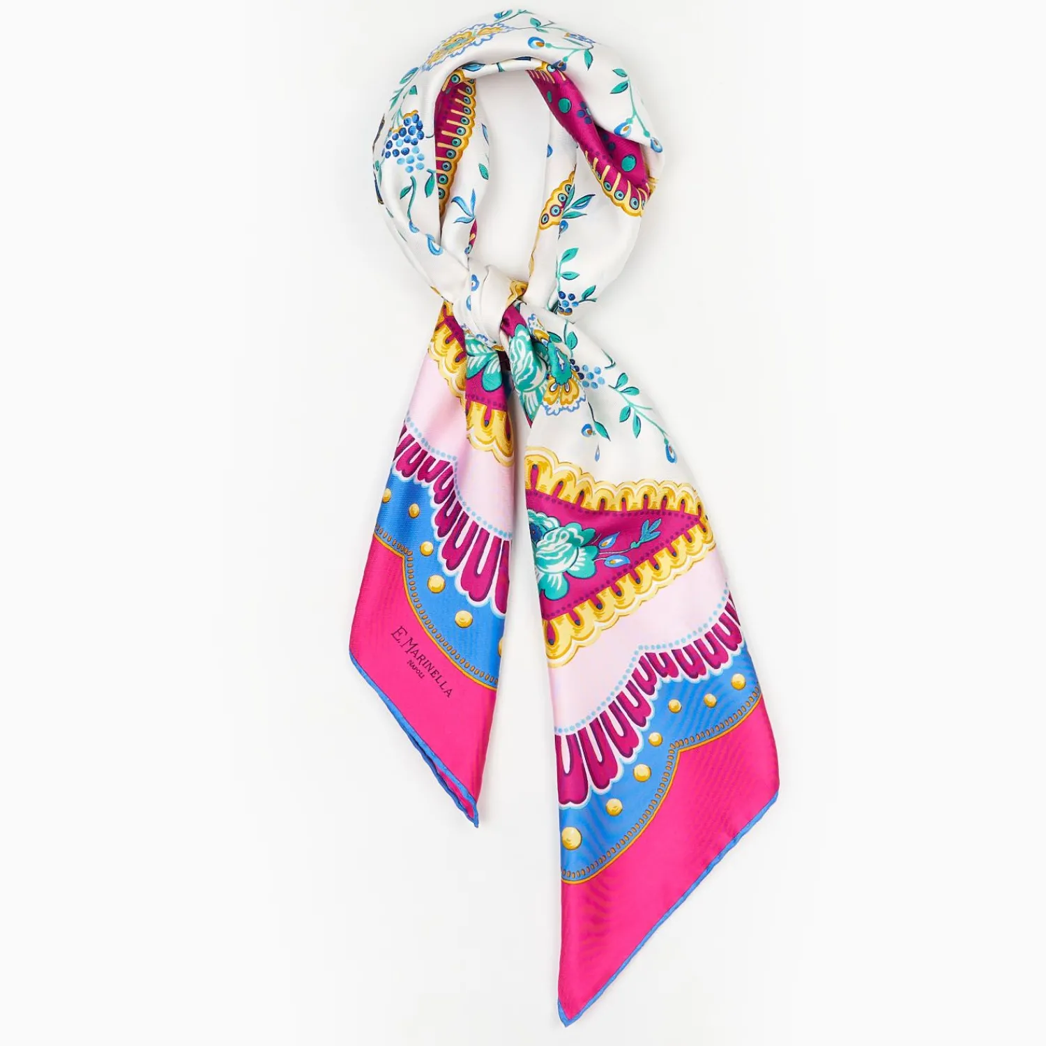 Fucsia Silk Scarf 90 - Floral Pattern>E.Marinella Shop