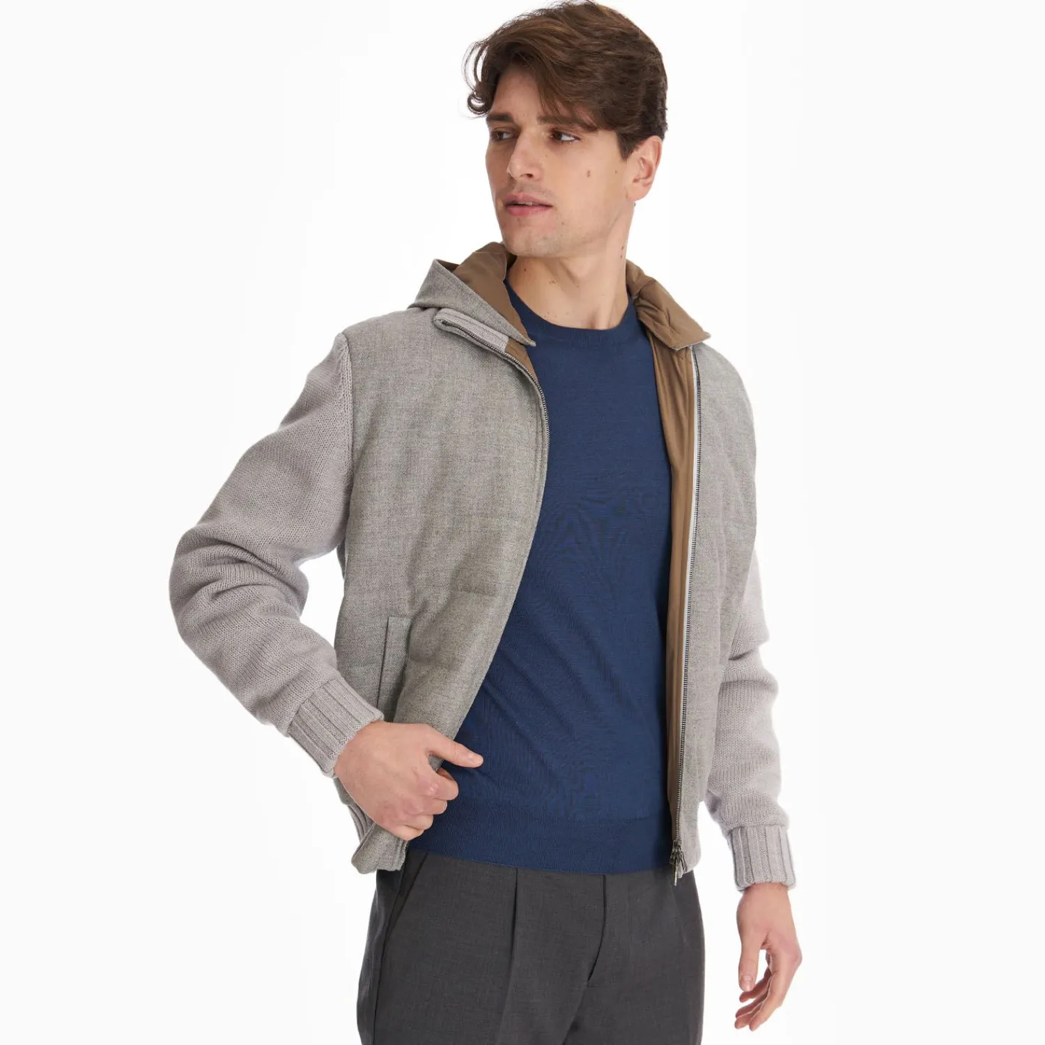 Gray Wool Tricot Knitted Bomber Jacket>E.Marinella Online