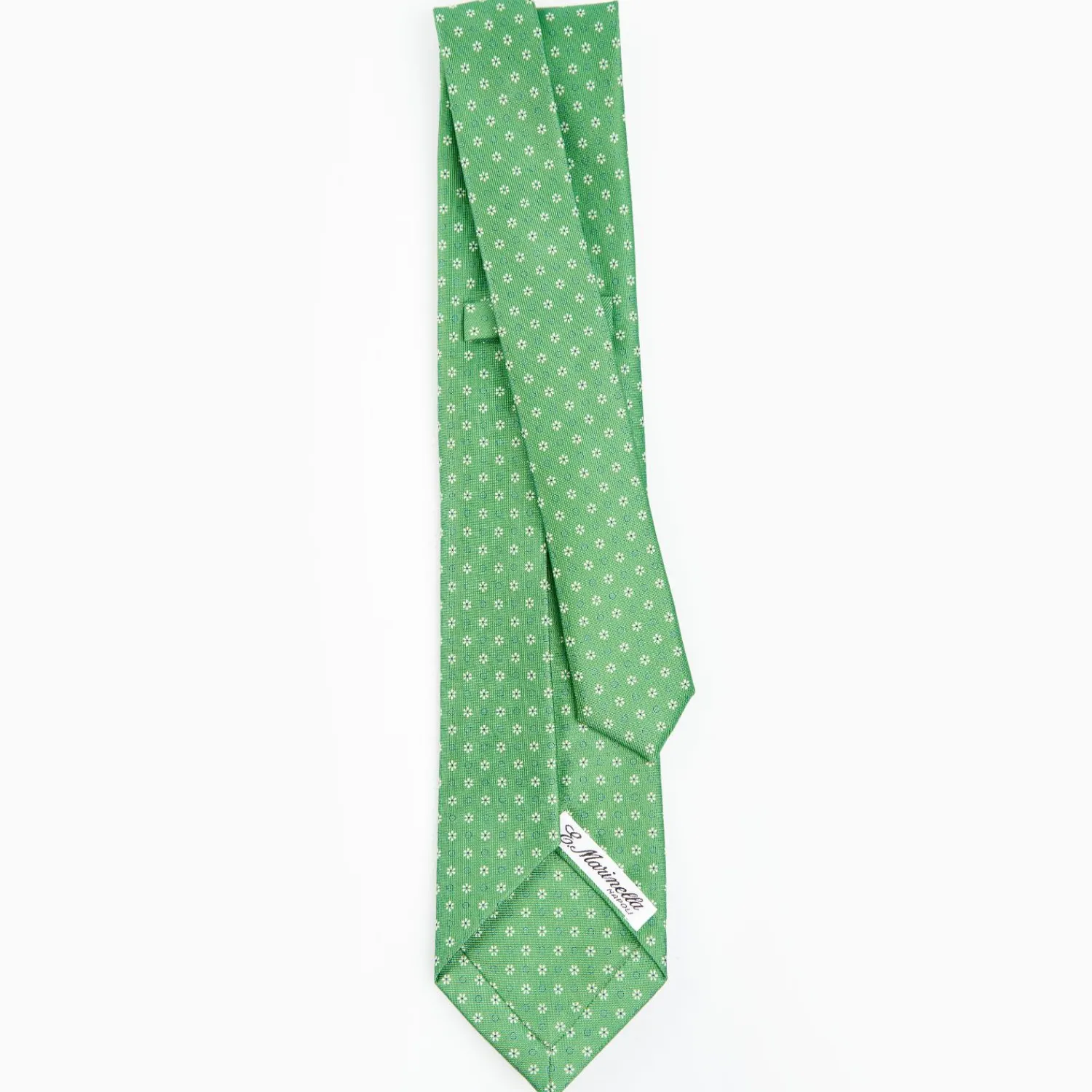 Green 7 Fold Sartorial Silk Tie - Small Flower Pattern>E.Marinella Outlet