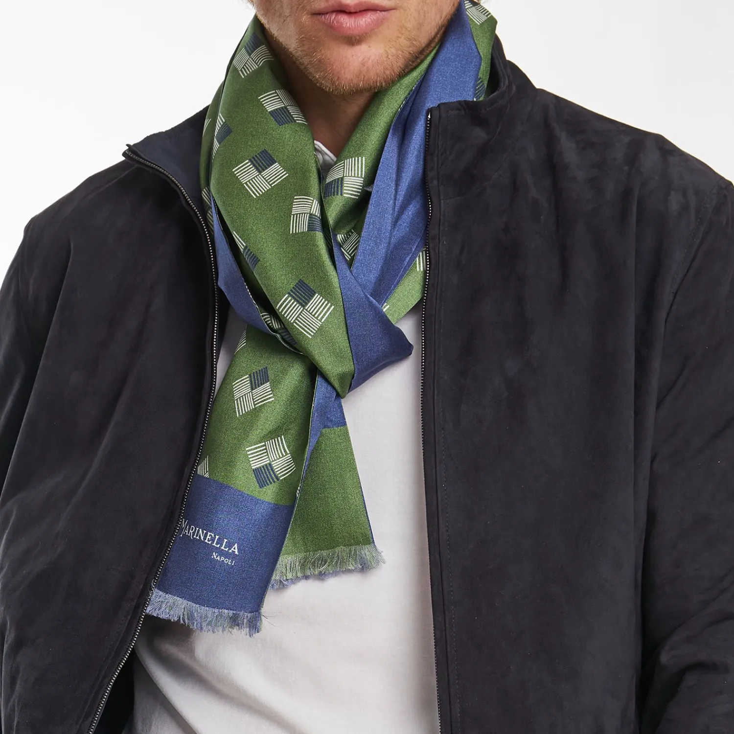 Green And Blue Double Silk Scarf>E.Marinella Fashion
