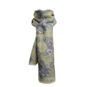 Green Cotton And Linen Scarf - Paisley Pattern>E.Marinella Hot