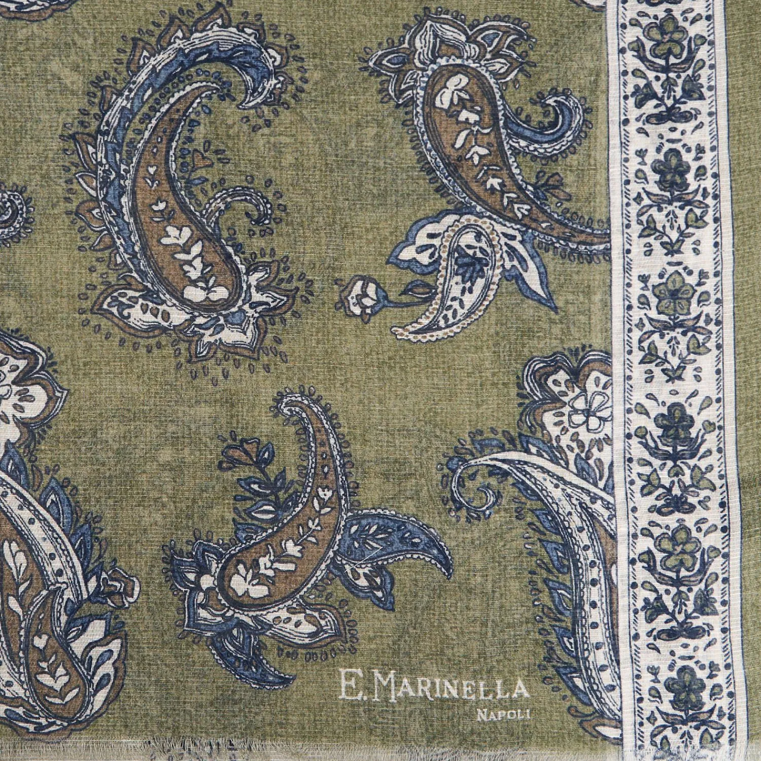 Green Cotton And Linen Scarf - Paisley Pattern>E.Marinella Hot
