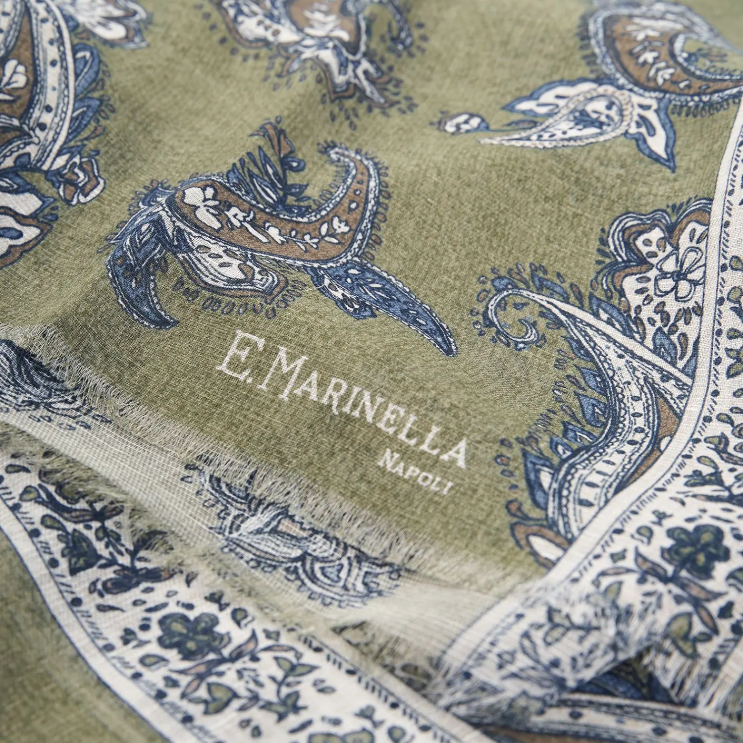 Green Cotton And Linen Scarf - Paisley Pattern>E.Marinella Hot
