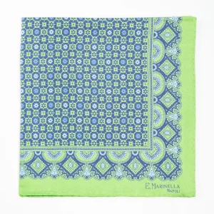 Green Hand-Printed Silk Pocket Square - Small Flower Pattern>E.Marinella Cheap