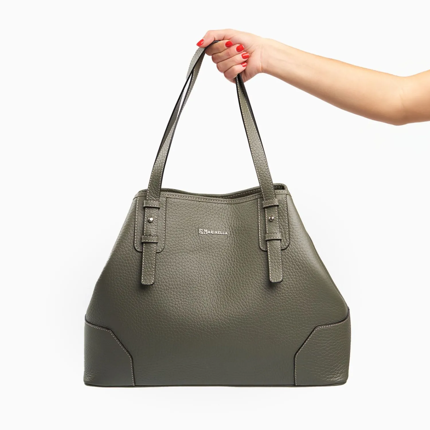 Green Textured Leather Tote Bag>E.Marinella Fashion