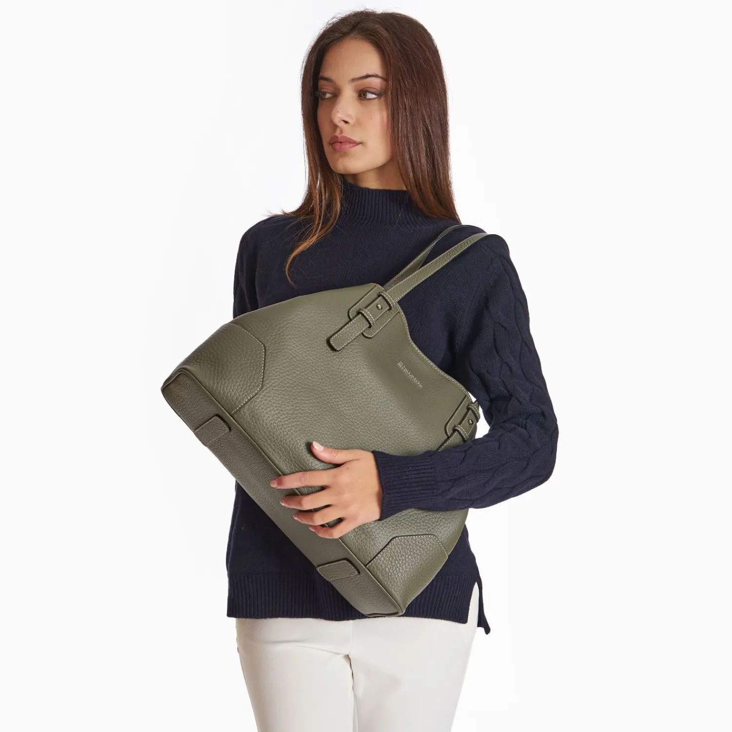Green Textured Leather Tote Bag>E.Marinella Fashion