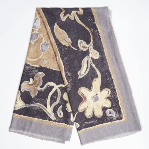 Grey Wool And Silk Stole With Pastel Flower Design>E.Marinella Store