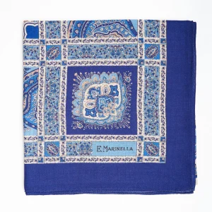 Light And Dark Blue Wool Stole - Floral Pattern>E.Marinella Flash Sale