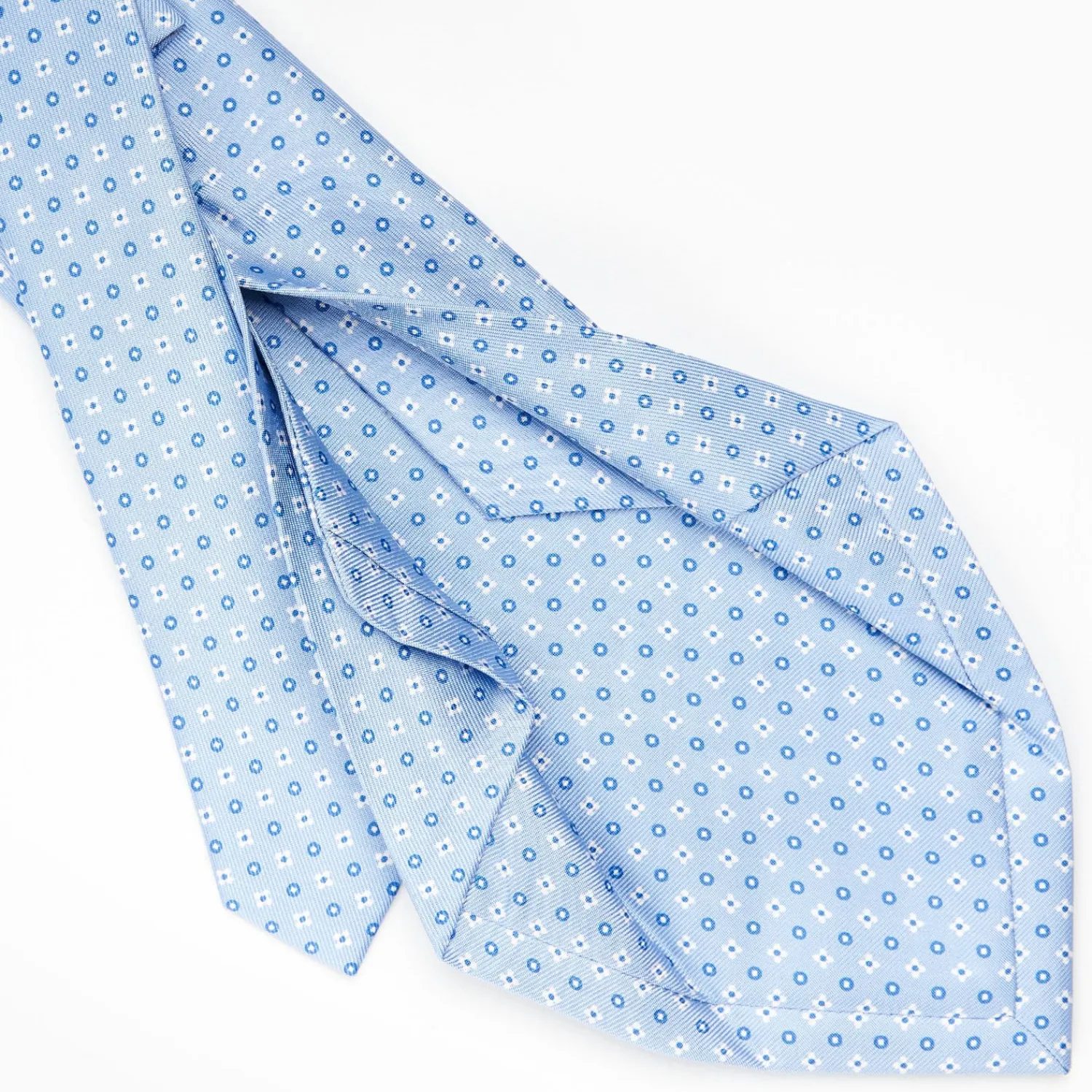 Light Blue 5 Fold Sartorial Silk Tie - Small Flower Pattern>E.Marinella Best