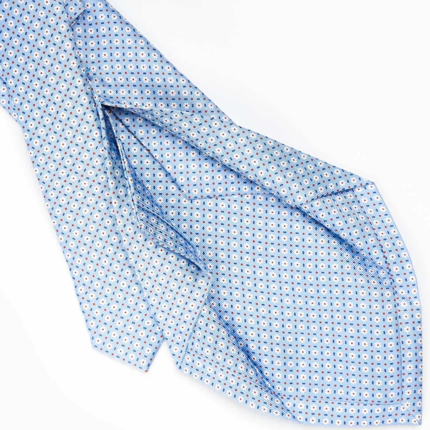 Light Blue 5 Fold Sartorial Silk Tie - Small Flower Pattern>E.Marinella Hot
