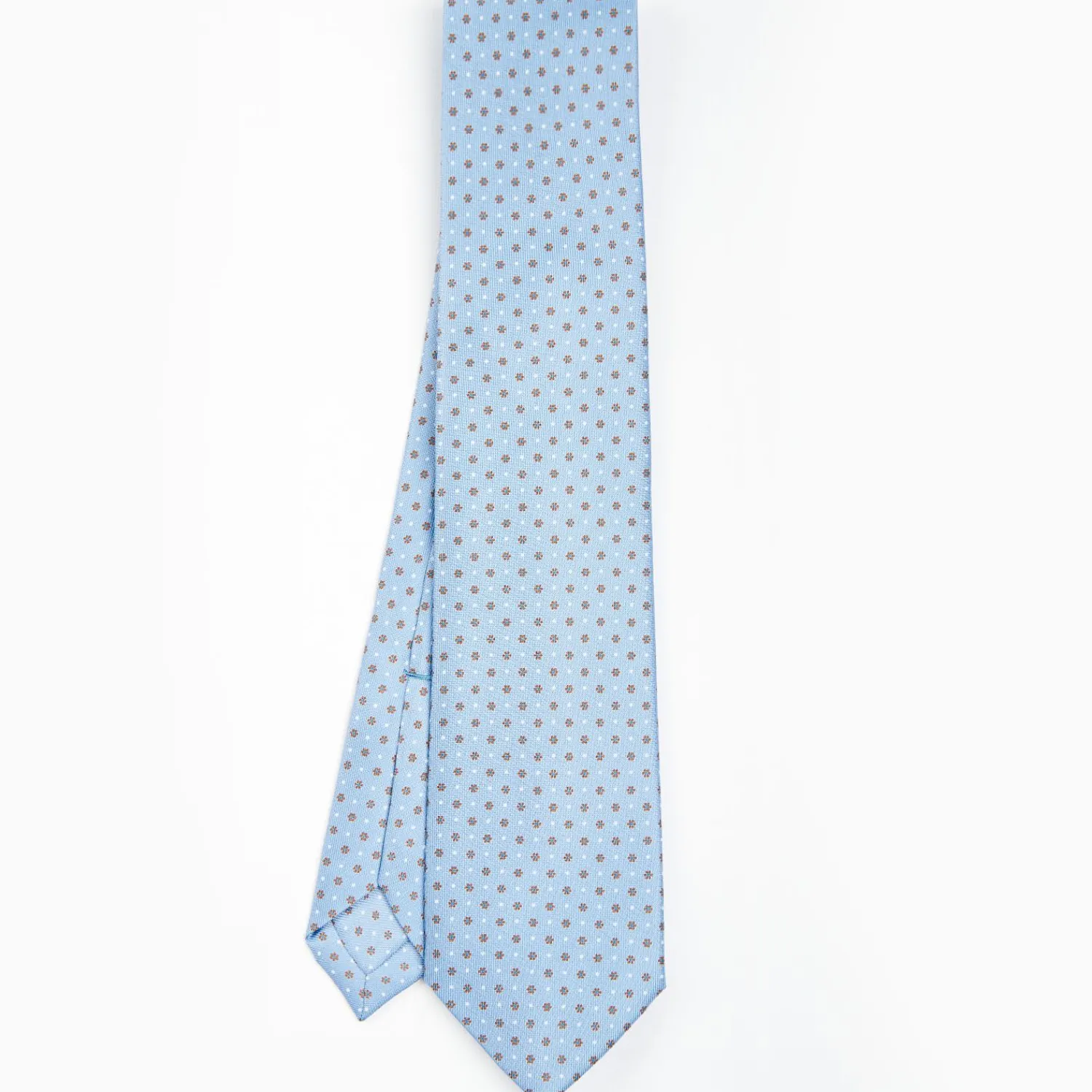 Light Blue 5 Fold Sartorial Silk Tie - Small Flower Pattern>E.Marinella Shop