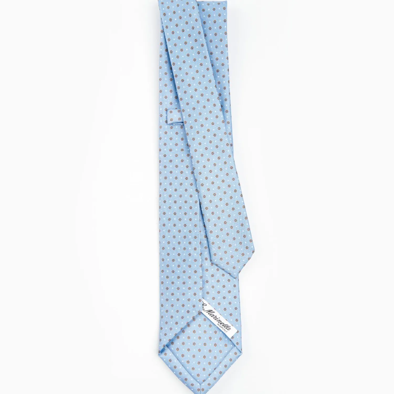 Light Blue 5 Fold Sartorial Silk Tie - Small Flower Pattern>E.Marinella Shop
