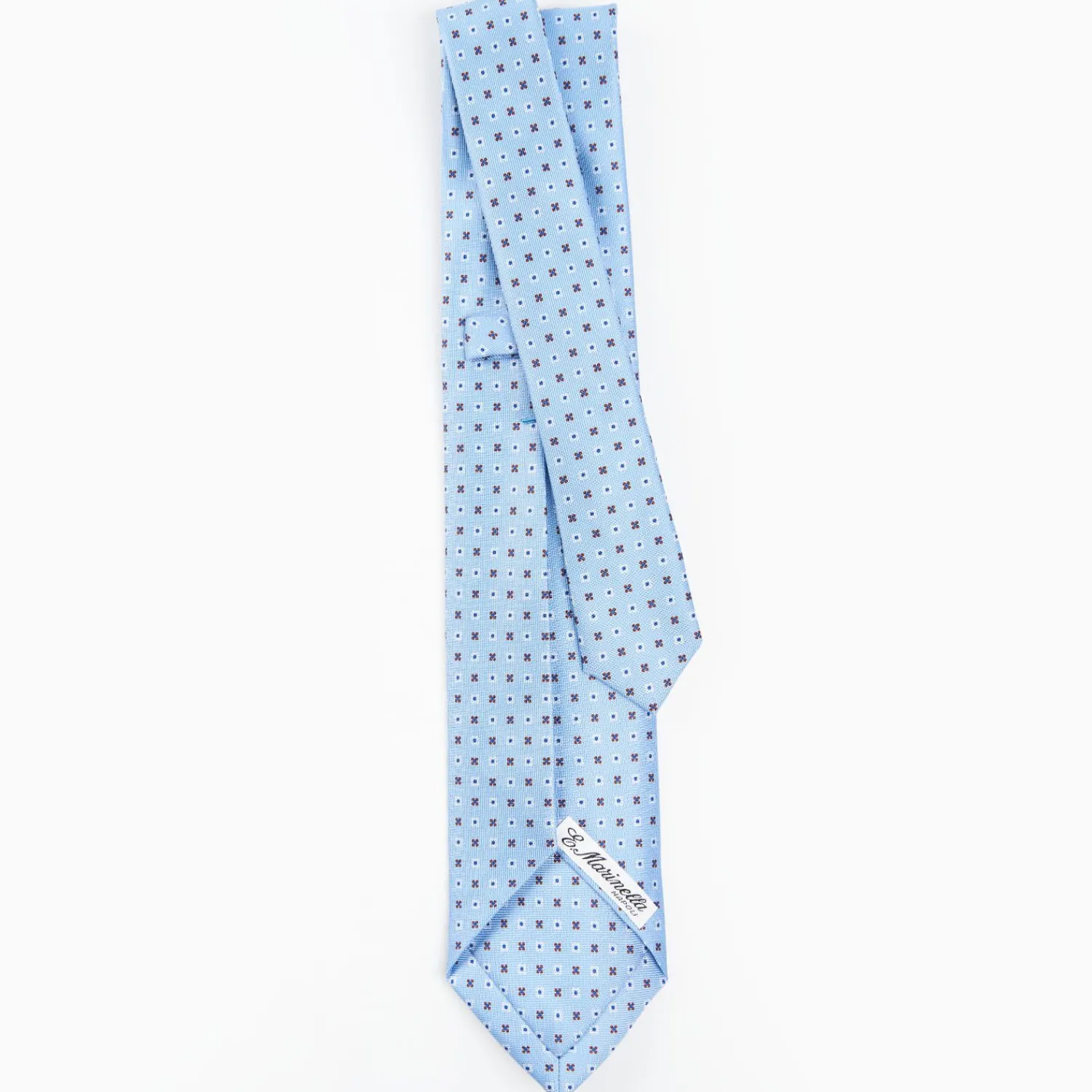 Light Blue 9 Fold Sartorial Silk Tie Small Flower Pattern>E.Marinella New