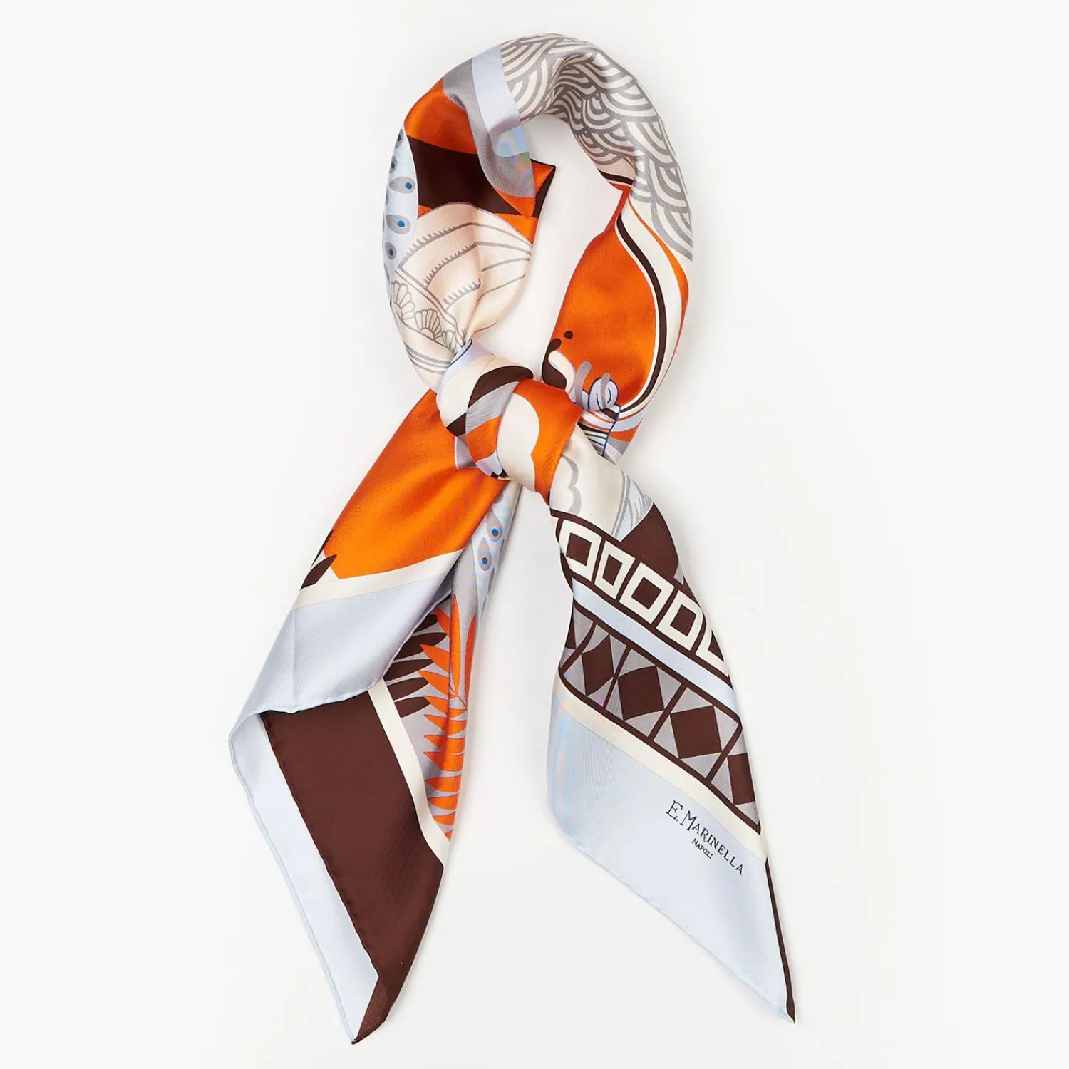Light Blue And Dark Brown Silk Scarf 90 - Pulcinella In Naples>E.Marinella Discount