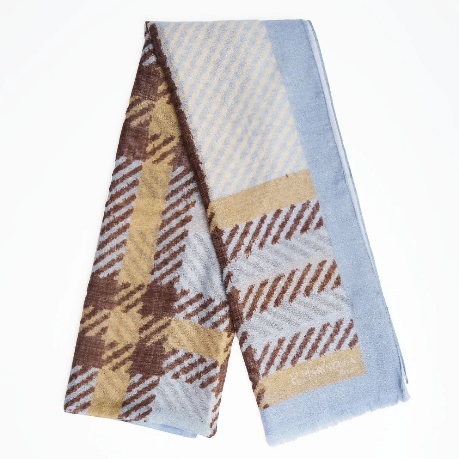Light Blue Cashmere And Silk Stole - Tartan Pattern>E.Marinella Clearance