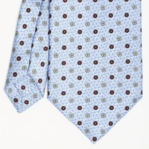 Light Blue Extra Long Sartorial Silk Tie - Small Flower Pattern>E.Marinella Online
