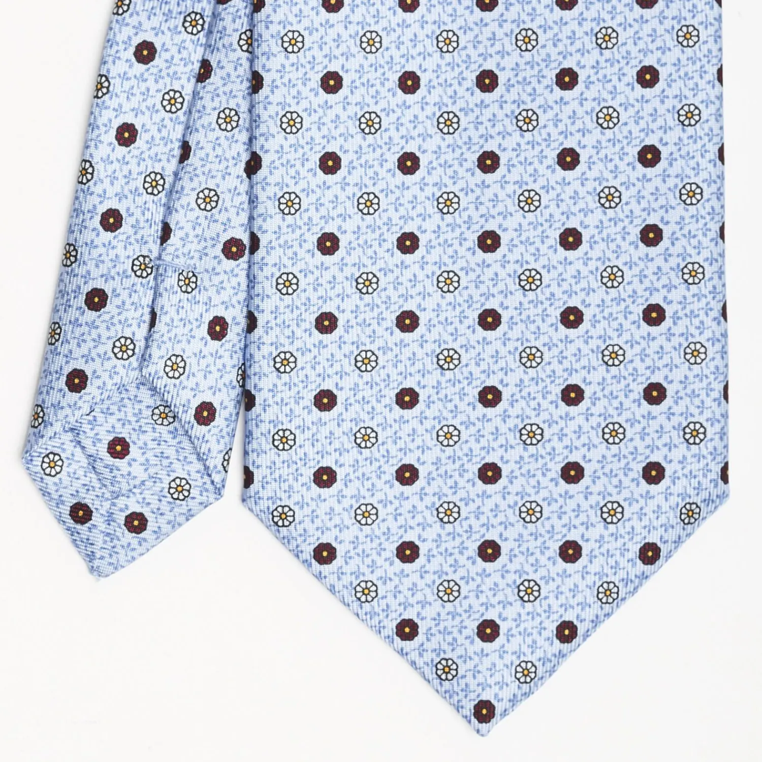 Light Blue Extra Long Sartorial Silk Tie - Small Flower Pattern>E.Marinella Online