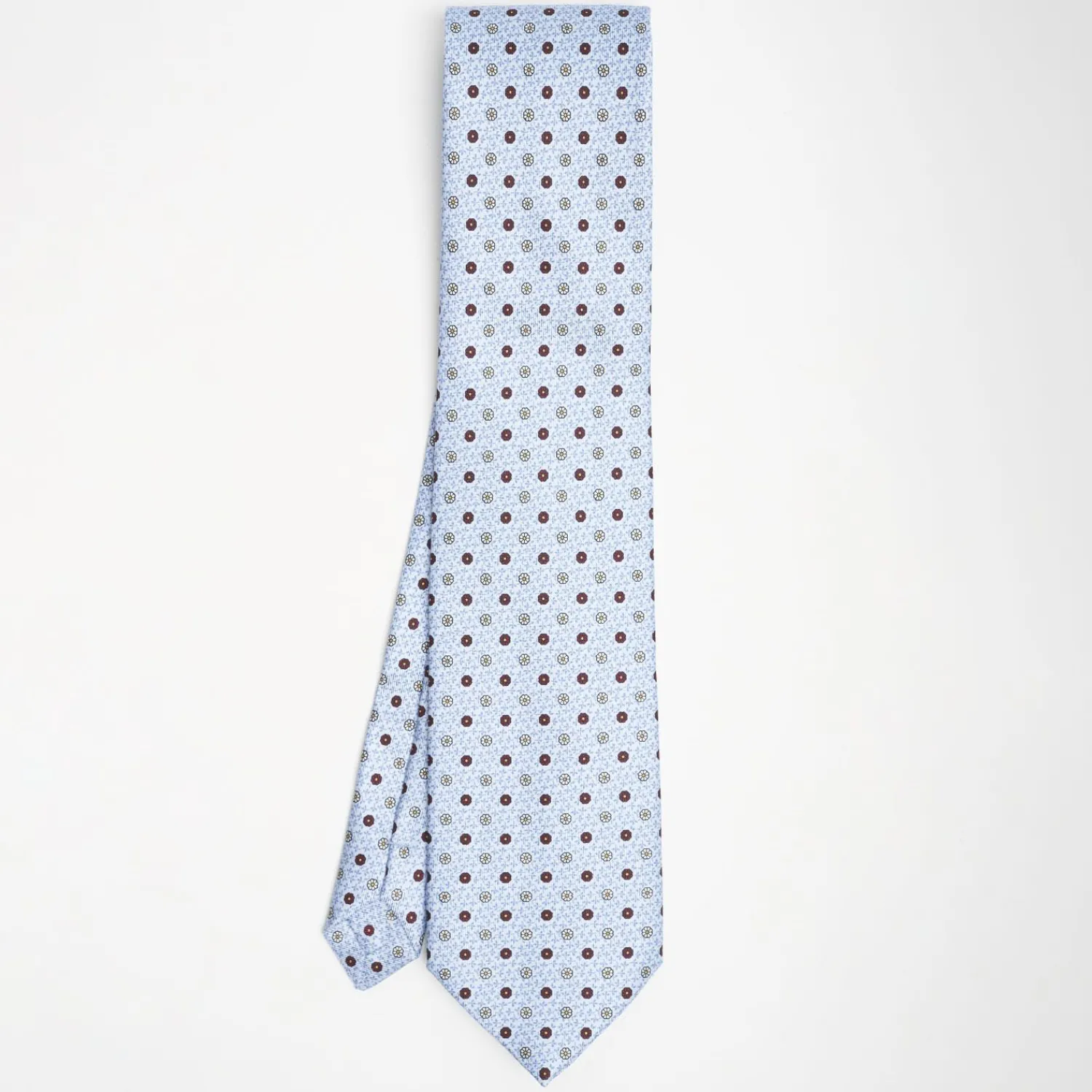 Light Blue Extra Long Sartorial Silk Tie - Small Flower Pattern>E.Marinella Online