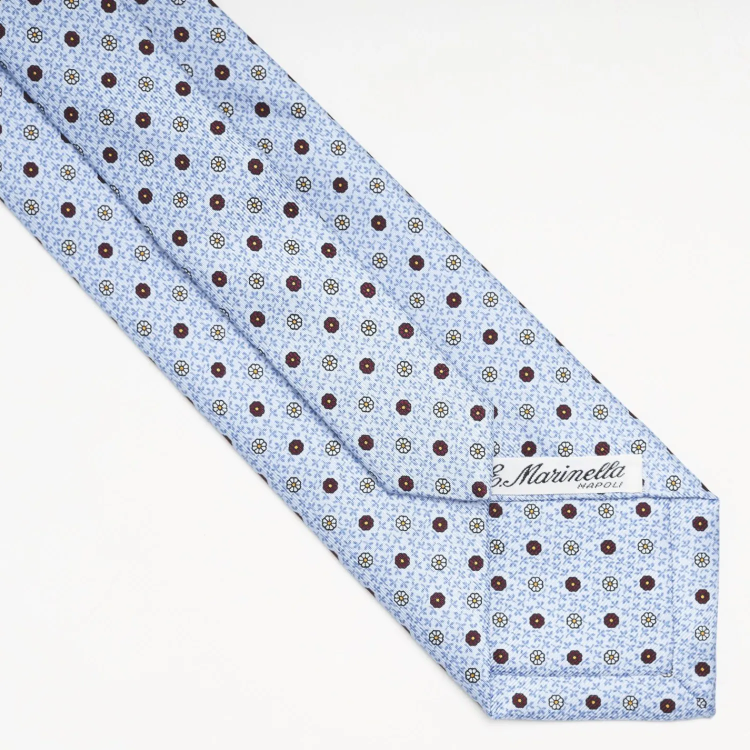 Light Blue Extra Long Sartorial Silk Tie - Small Flower Pattern>E.Marinella Online
