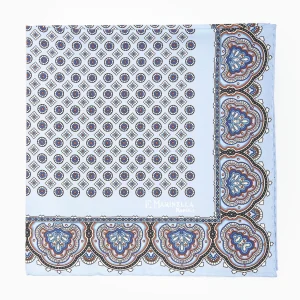 Light Blue Hand-Printed Silk Pocket Square Small Flower Pattern>E.Marinella Hot