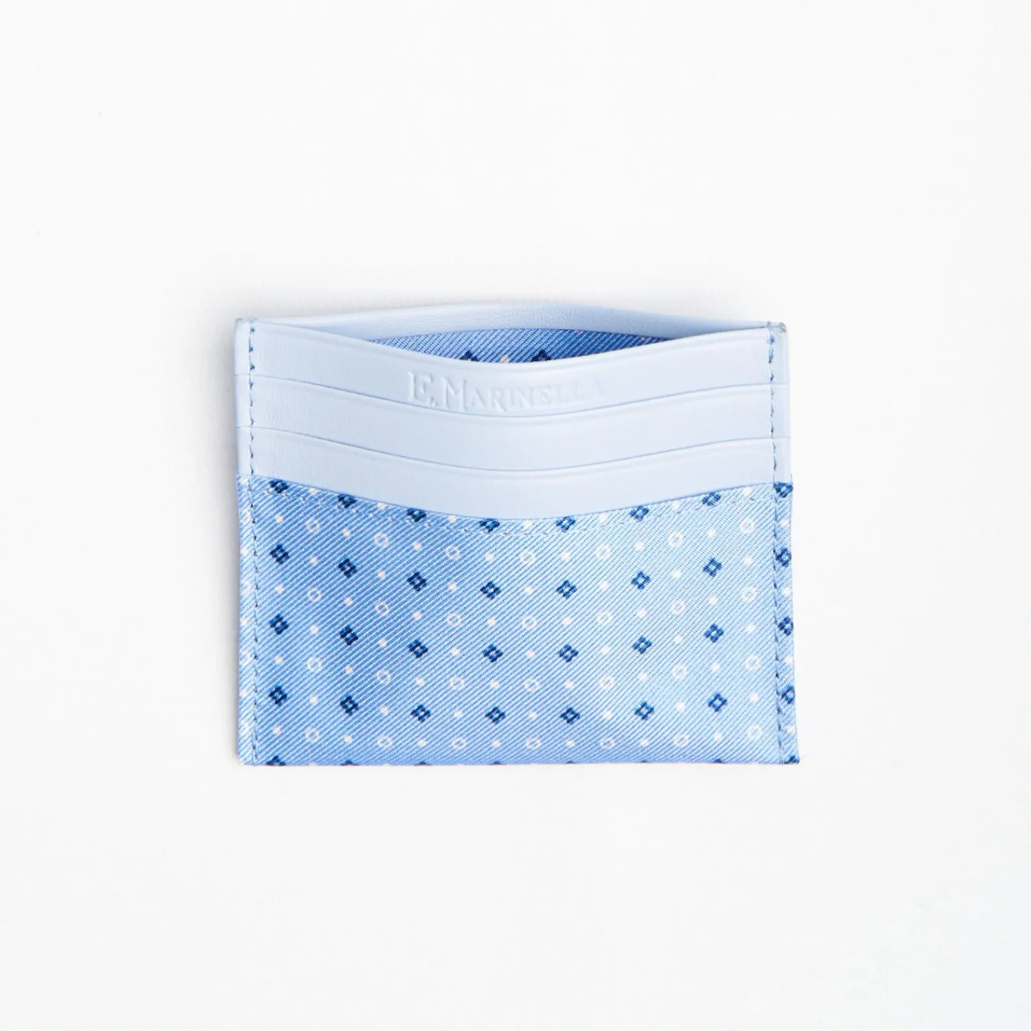Light Blue Leather And Silk Credit Card Holder - 5 Compartments>E.Marinella Flash Sale