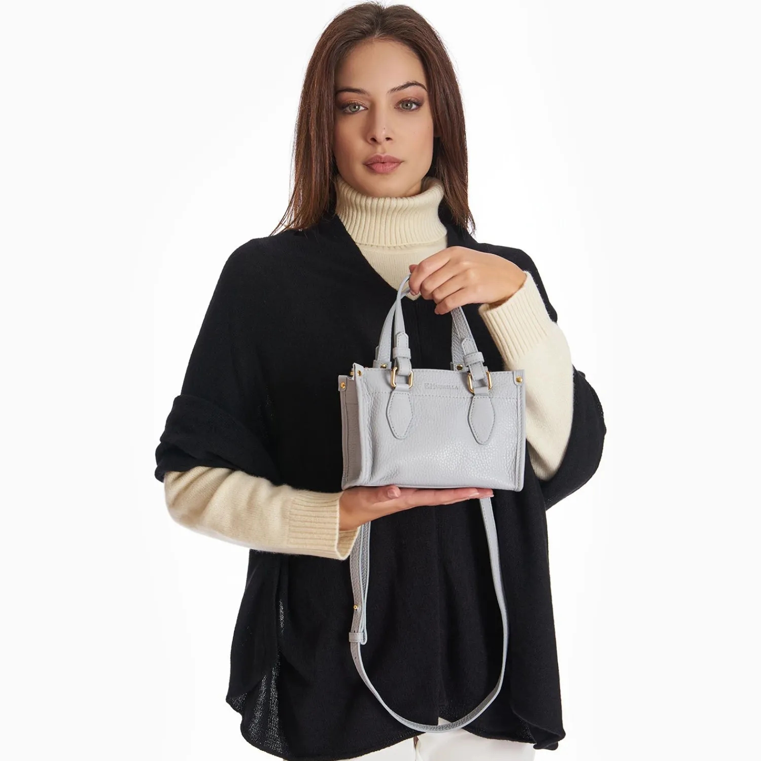 Light Blue Mini Shopping Bag In Hammered Leather>E.Marinella Cheap