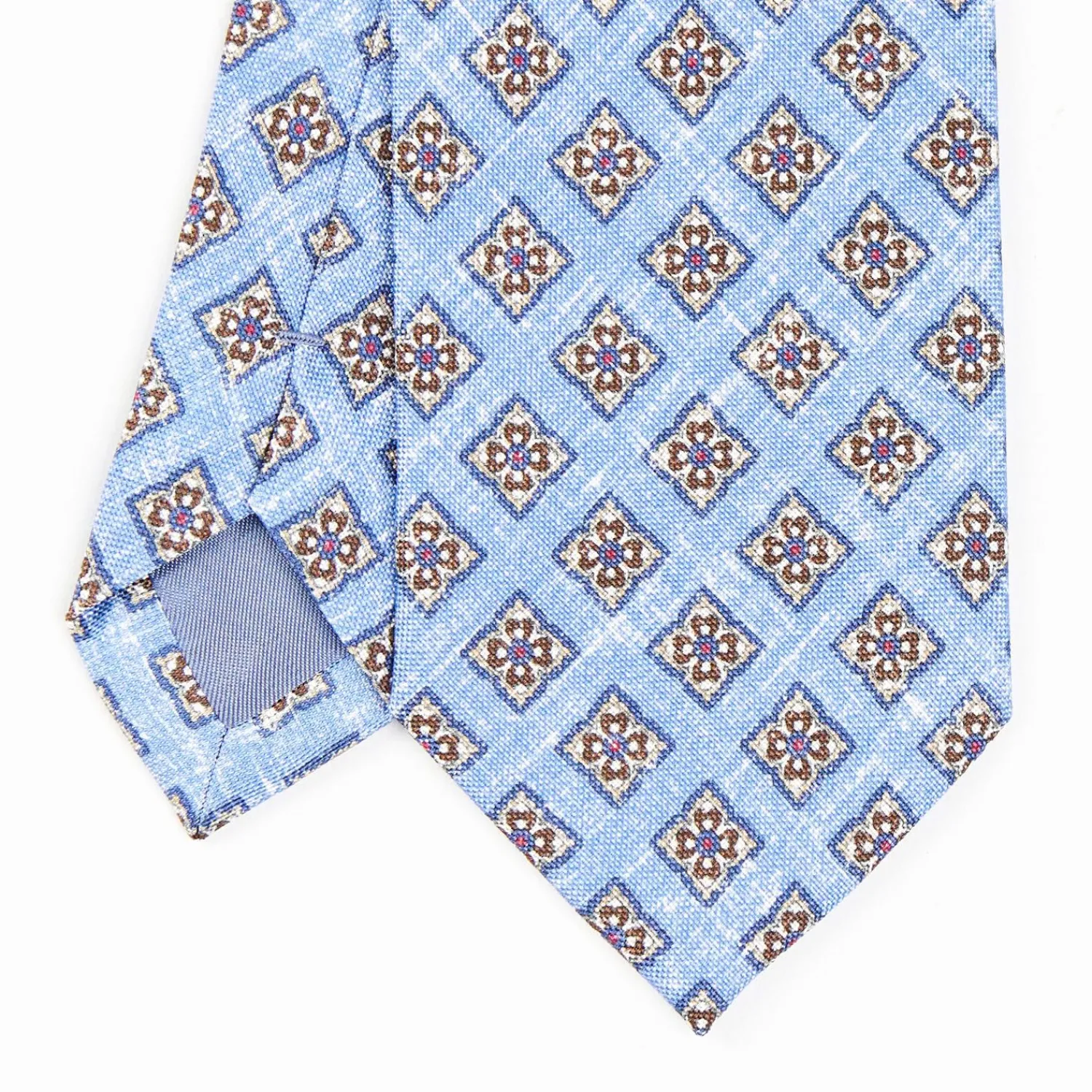 Light Blue Sartorial Cotton And Silk Tie - Large Flower Pattern>E.Marinella Online