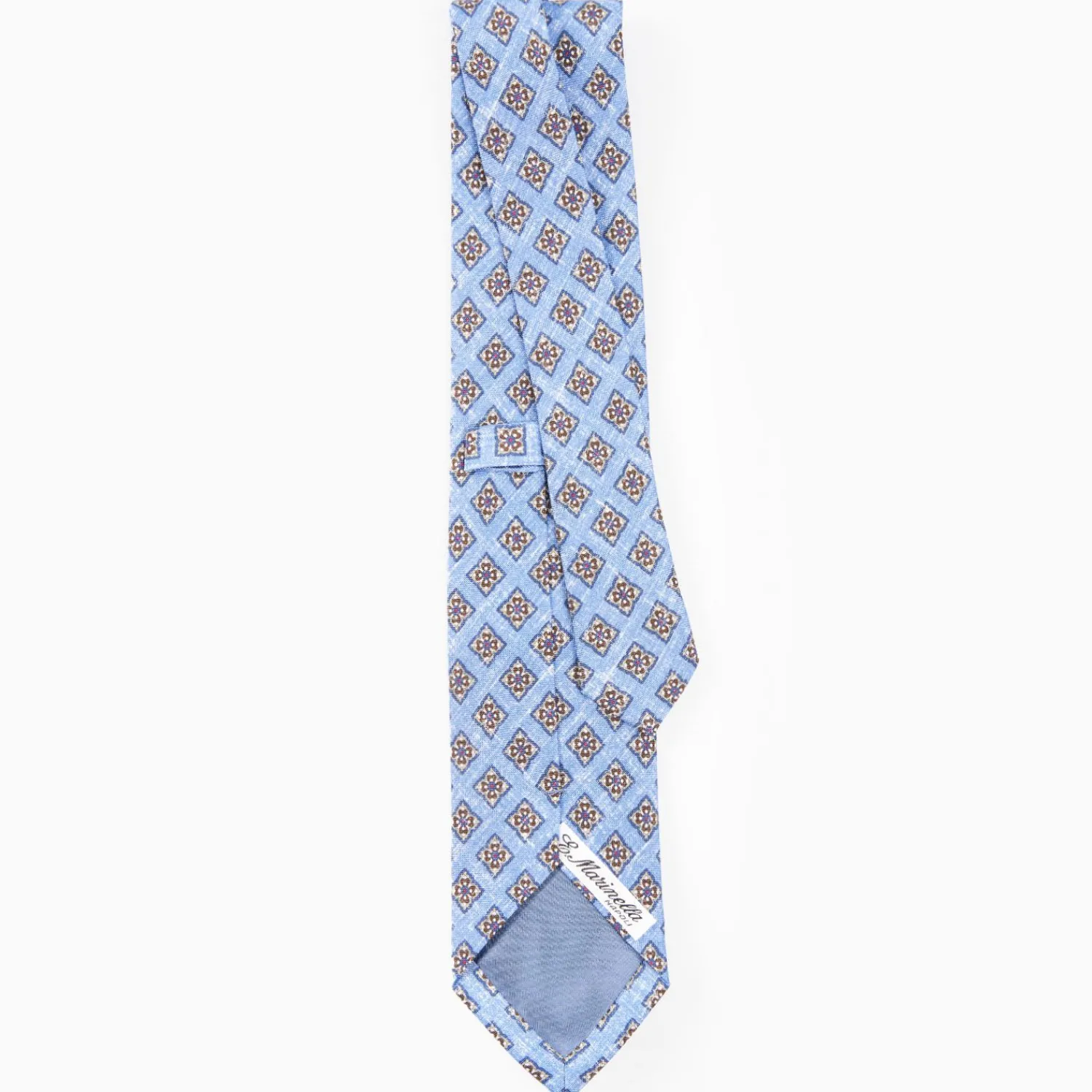 Light Blue Sartorial Cotton And Silk Tie - Large Flower Pattern>E.Marinella Online