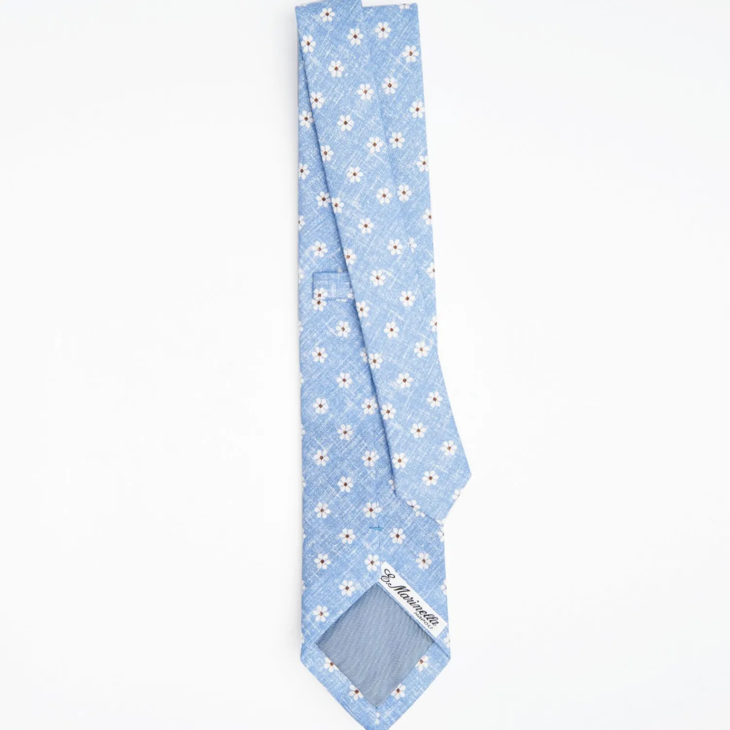 Light Blue Sartorial Cotton And Silk Tie Large Flower Pattern>E.Marinella Shop