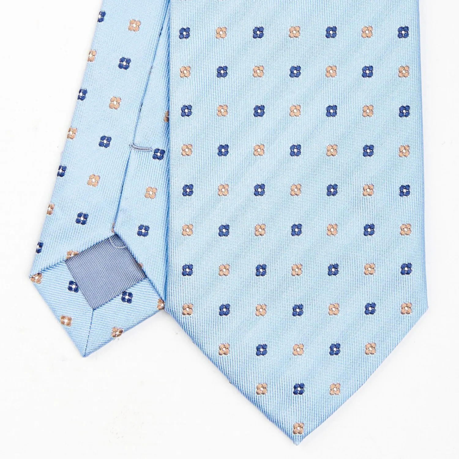 Light Blue Sartorial Jacquard Silk Tie - Small Flower Designs>E.Marinella Shop