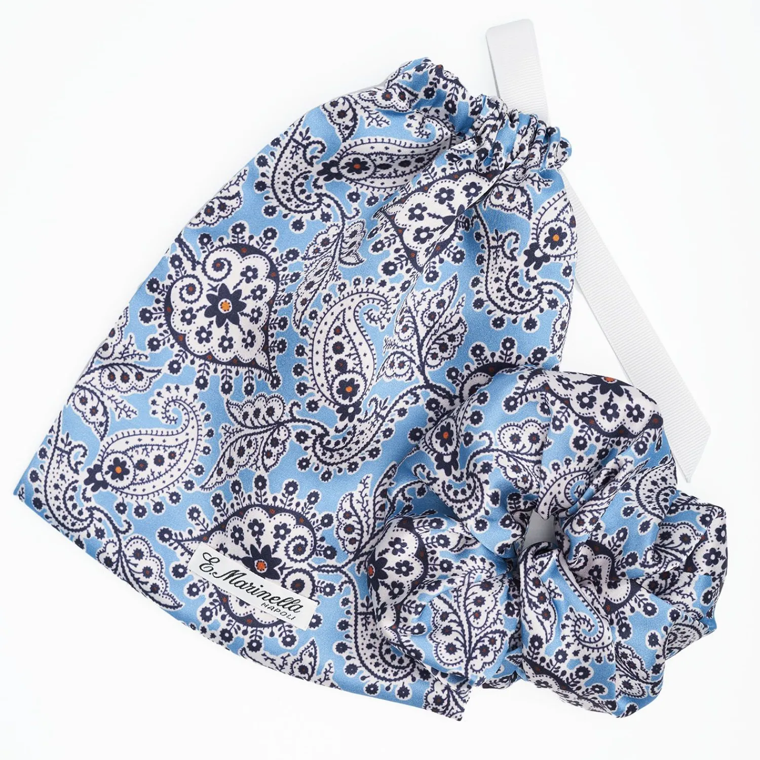 Light Blue Silk Scrunchie With Paisley Patterns>E.Marinella Best